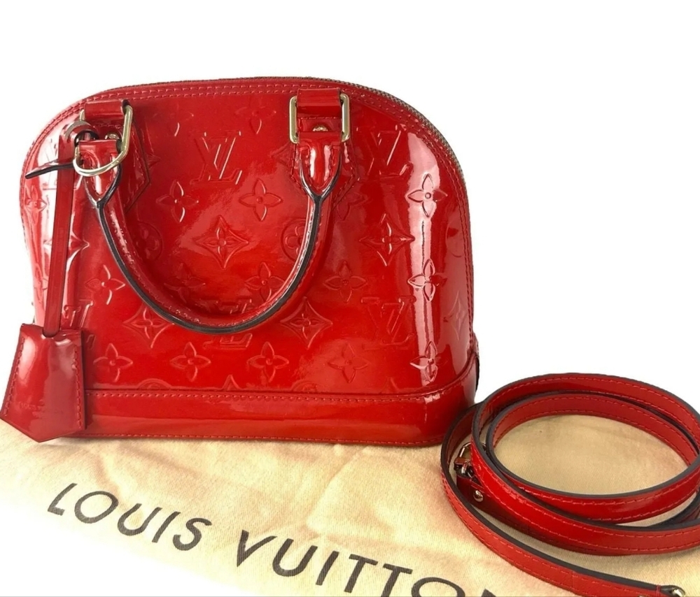 Louis Vuitton Alma BB Vernis Patent Leather Satchel - Red